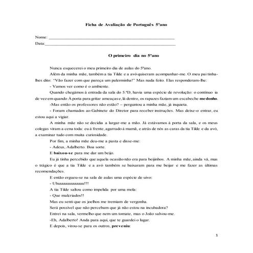 Ficha diagnóstica português 5ºano