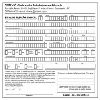 Ficha filiação SINTE