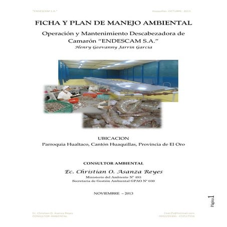 Ficha y plan de manejo ambiental - operación y mantenimiento descabezadora de camarón