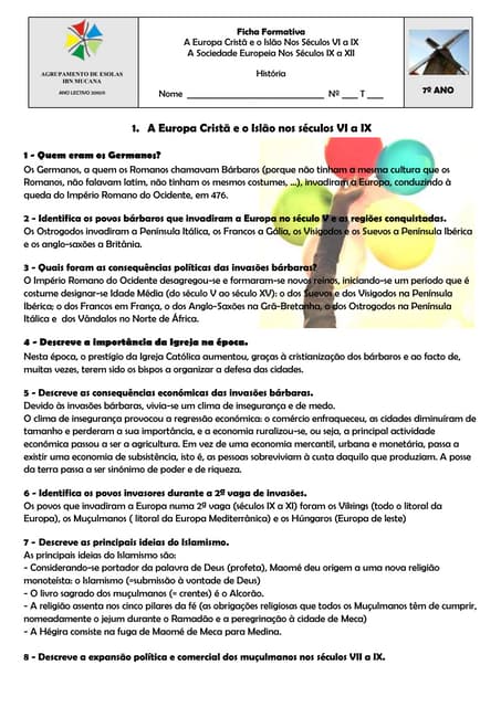 HIST: Ficha Formativa de História