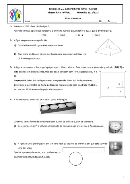 Ficha formativa final de matemática 6 - 2013