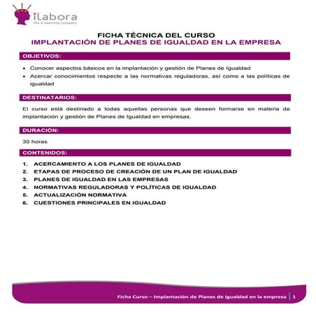 Ficha implantación de planes de igualdad en la empresa