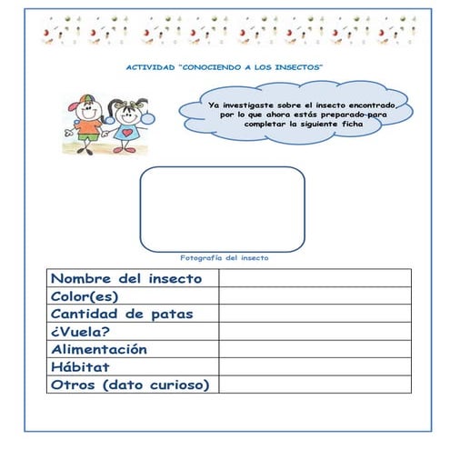 Hoja De Trabajo Sobre Insectos Proyecto Insectos 2 | PDF | Aprendizaje