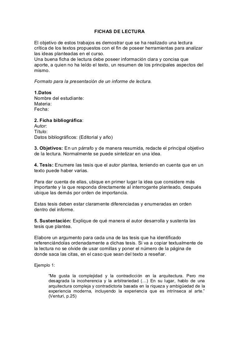 Ficha Para Informe De Lectura