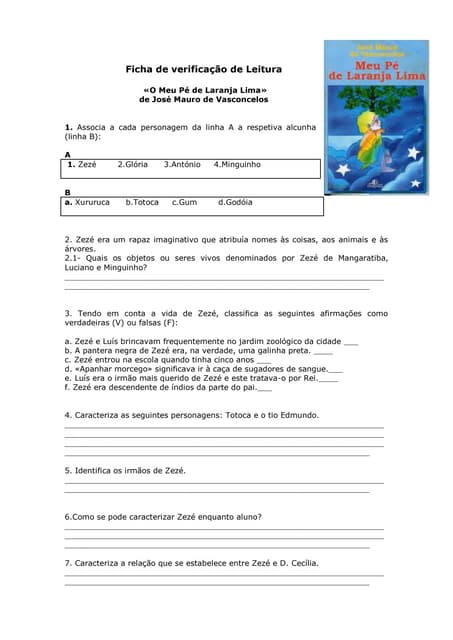 Ficha leitur  pé de laranja lima