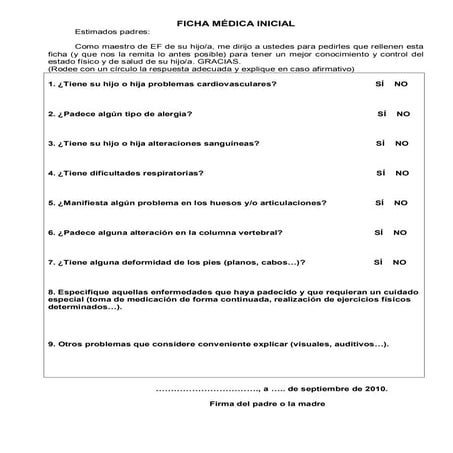 Ficha médica inicial