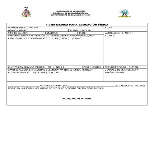 Ficha medica para educación física