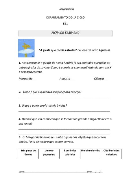 Ficha para obra a girafa que comia ...