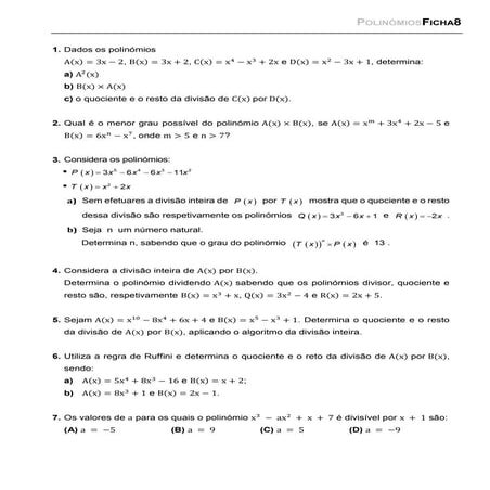 Polinómios: Exercícios Resolvidos | PDF
