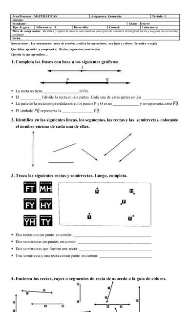 Hojas De Trabajo De Segmentos De Línea De Cuarto Grado 930255