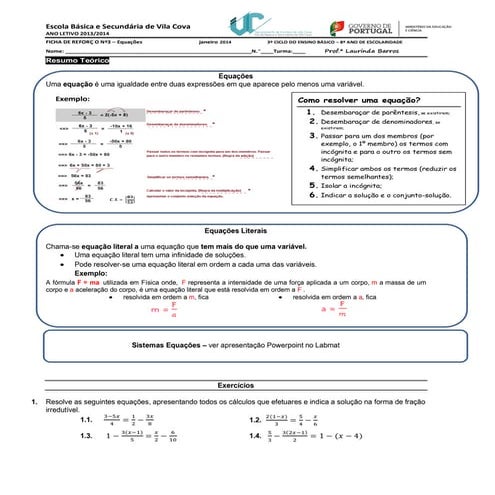 Ficha reforço nº3_equações