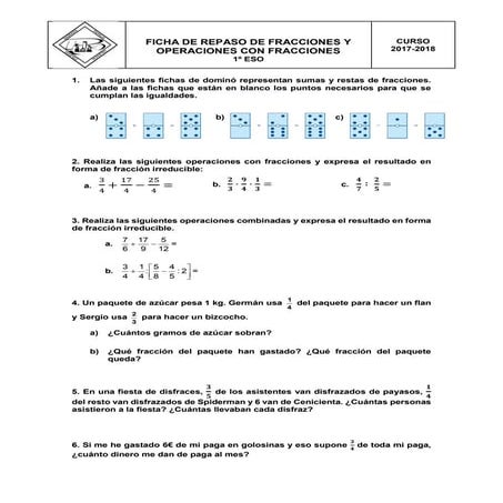 Ficha repaso fracciones