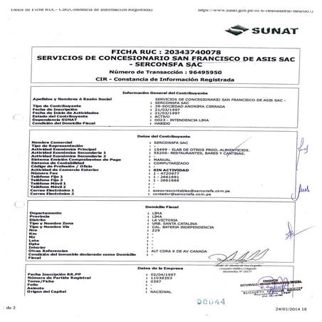 Ficha RUC Consorcio SERCONSFA | PDF