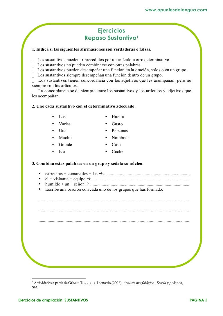 ACTIVIDADES SOBRE EL SUSTANTIVO 1º E.S.O