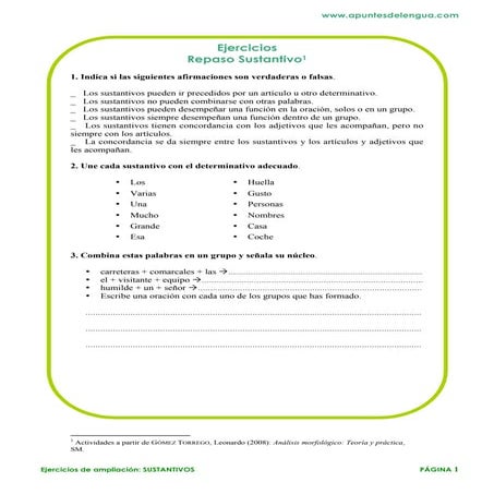 ACTIVIDADES SOBRE EL SUSTANTIVO 1º E.S.O