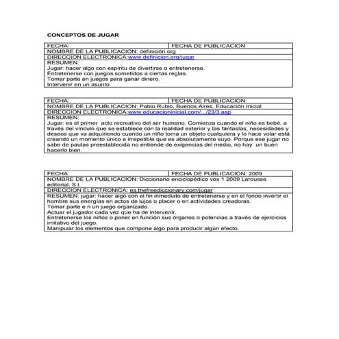 Fichas de concepto de jugar