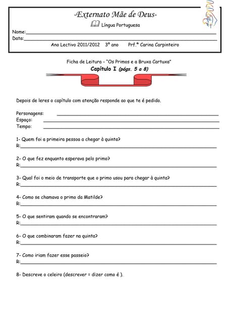 Fichas de leitura  primos e bruxa c...