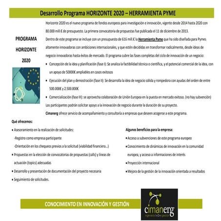Ficha servicio Cimanerg: Herramienta Pyme Horizonte 2020