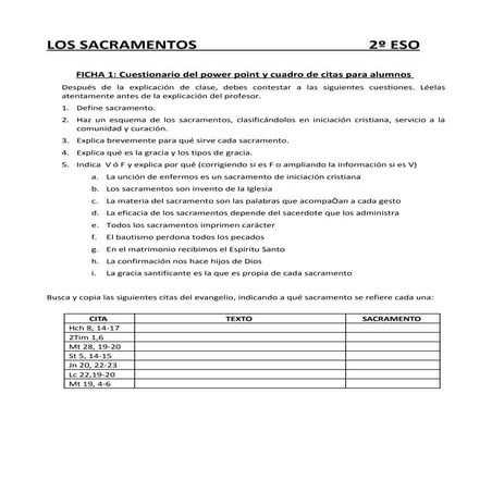 Fichas para el trabajo de sacramentos