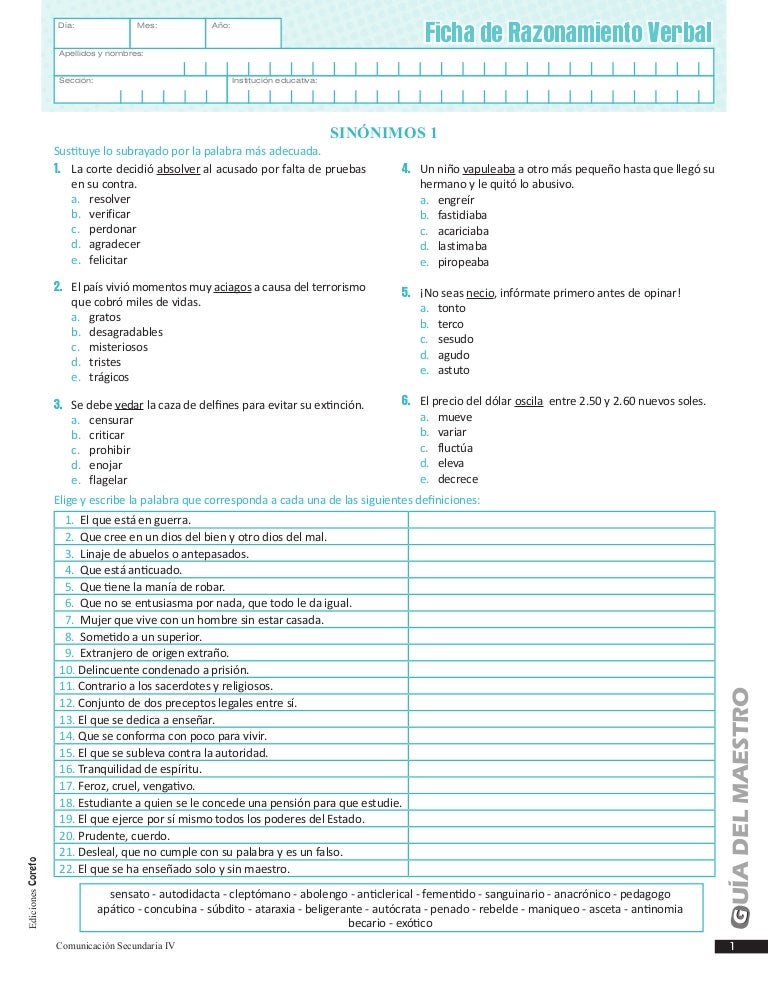 Fichas De Razonamiento Verbal