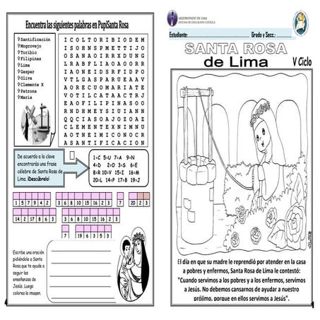 FICHA SANTA ROSA DE LIMA 5º Y 6º GRADO PRIMARIA