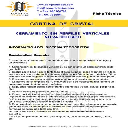 Ficha Técnica Cortina de cristal