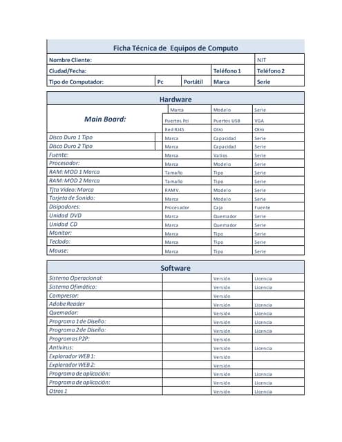 Formato hoja de vida equipos de computo | PDF