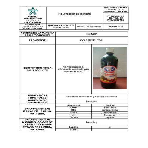 Ficha tecnica de esencias