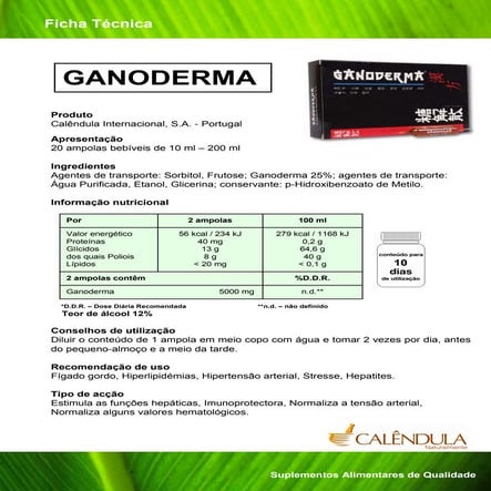 FICHA TECNICA GANODERMA LUCIDUM REISHI | PDF