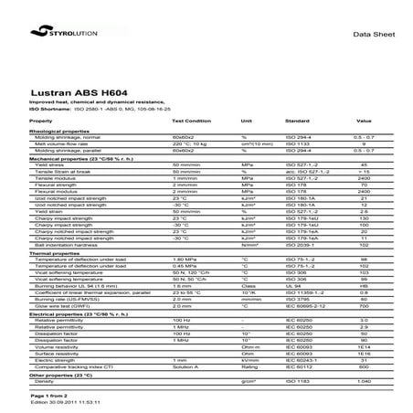Ficha Técnica - Styrolution Lustran H604