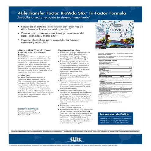 Ficha técnica Riovida stix 4Life x 15 sobres