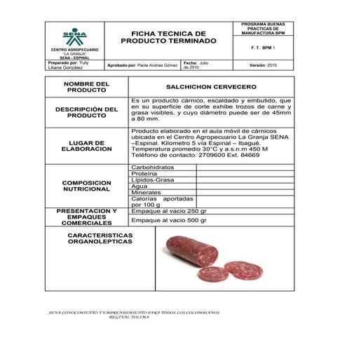 Ficha tecnica salchichon cervecero