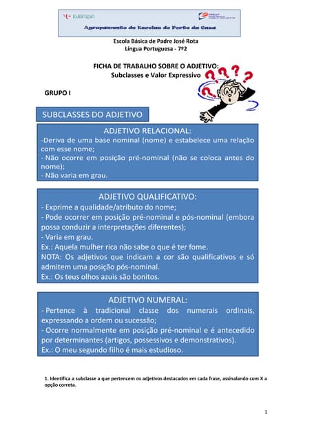 Ficha trabalho: O adjetivo - subcla...