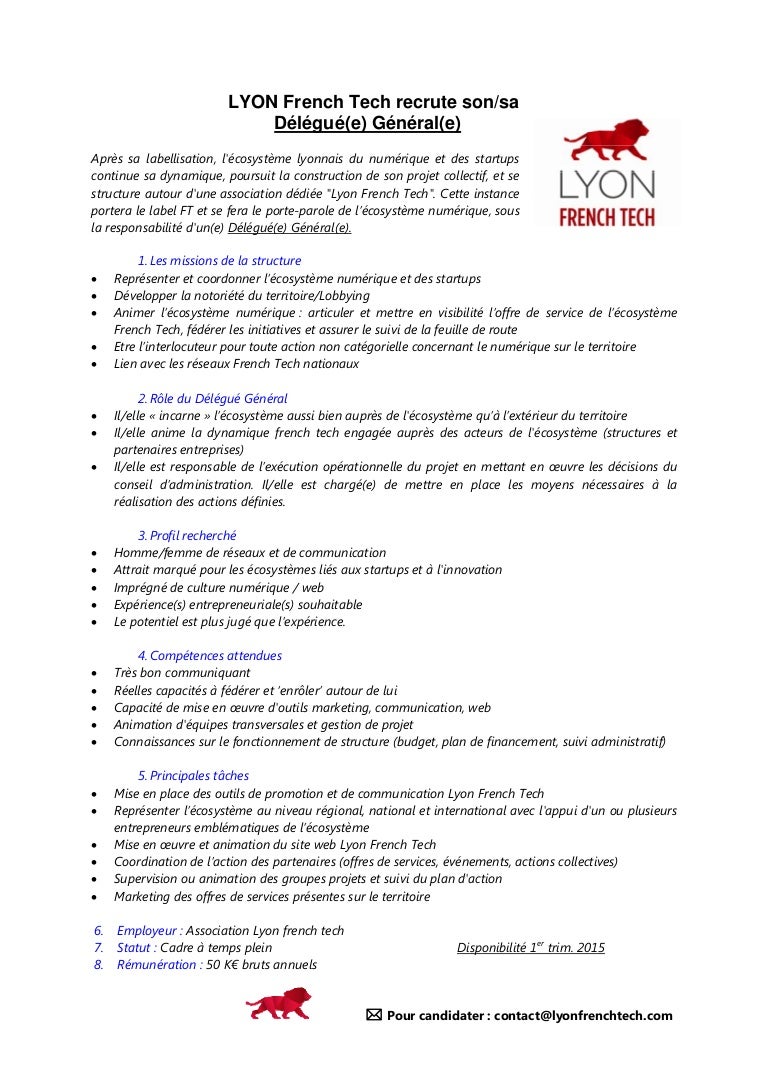 fiche de poste delegue general french tech