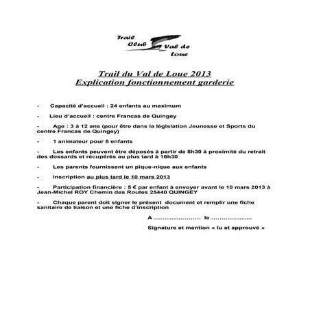 Fiche explicative garderie