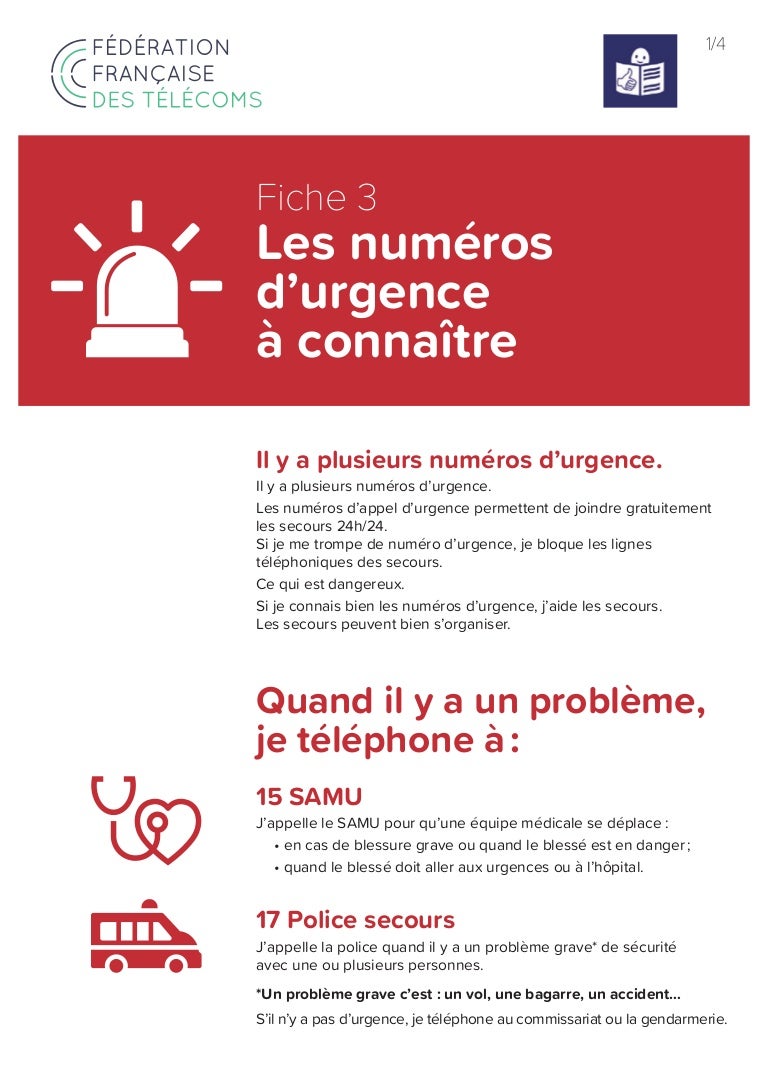 Fiche Falc 3 Les Numeros D Urgence A Connaitre
