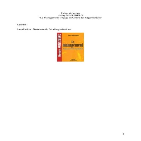 Fiche lecture résumé mintzberg management des organisations ilyas_azzioui