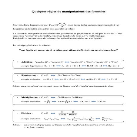 Fiche math manipulation de formule | PDF
