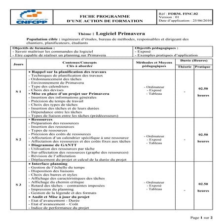Fiche programme primavera | PDF