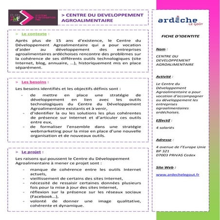 Fiches projet entreprises SI PME e-Commerce 2013