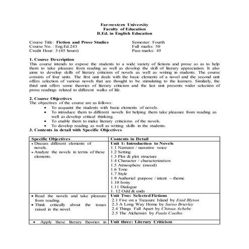 Fiction and prose studies