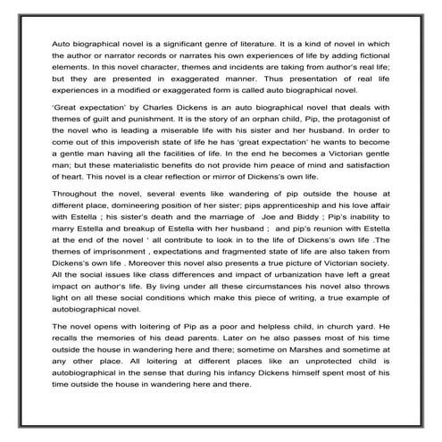 ‘Great expectation’ by Charles Dickens is an auto biographical novel 