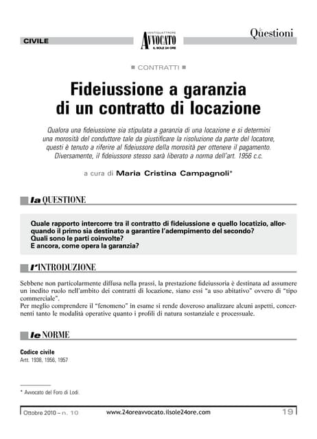 Schema Contratto Di Locazione Con Garanzia Fidejussoria