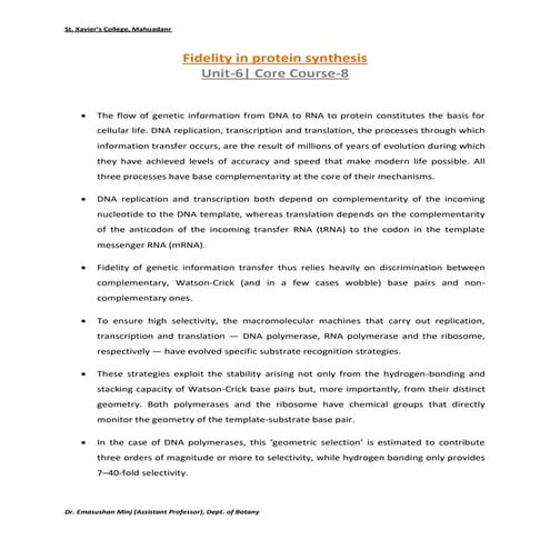 Fidelity in protein synthesis