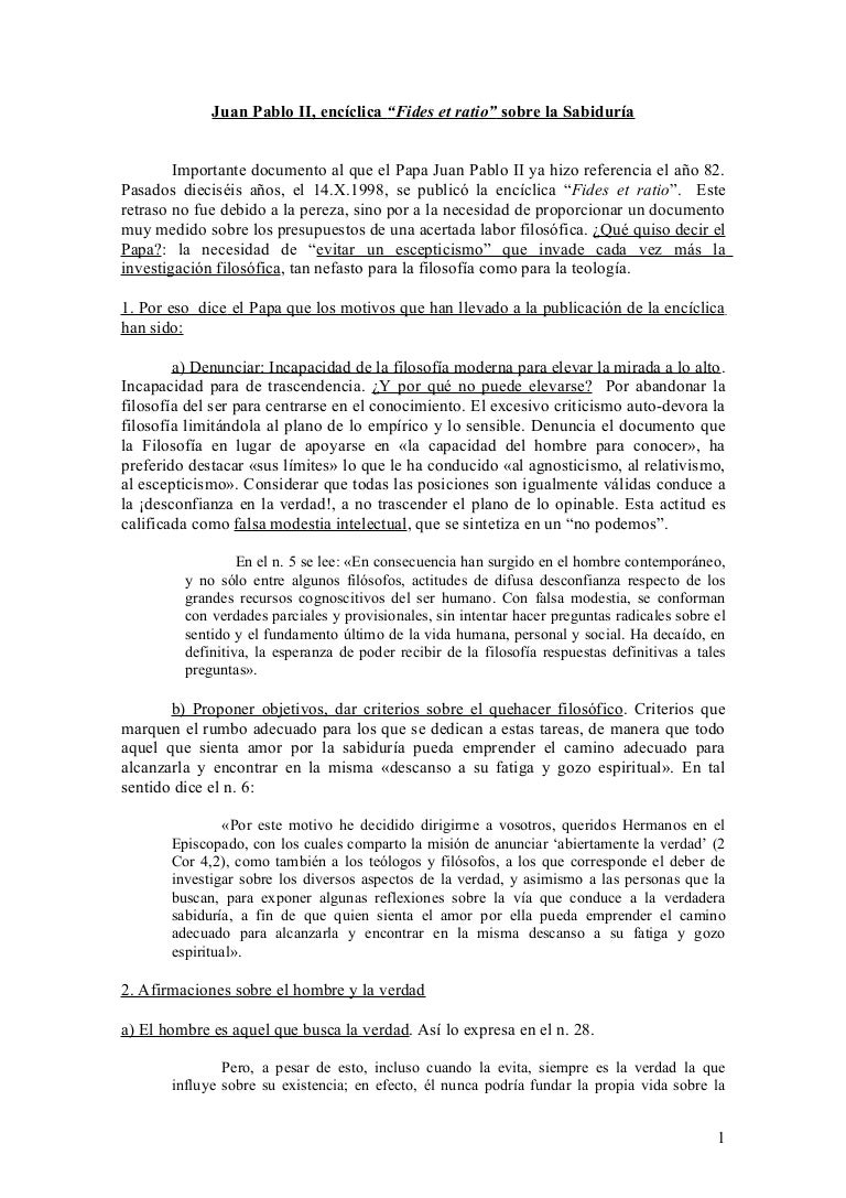 Fides Et Ratio Juan Pablo Ii Acerca Del Hombre
