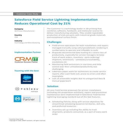 Salesforce Field Service Lightning Implementation Reduces Operational Cost by...