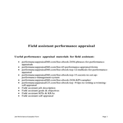 Field assistant performance appraisal | DOCX