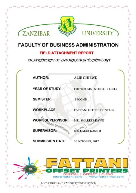 Field attachment report (alie chibwe)