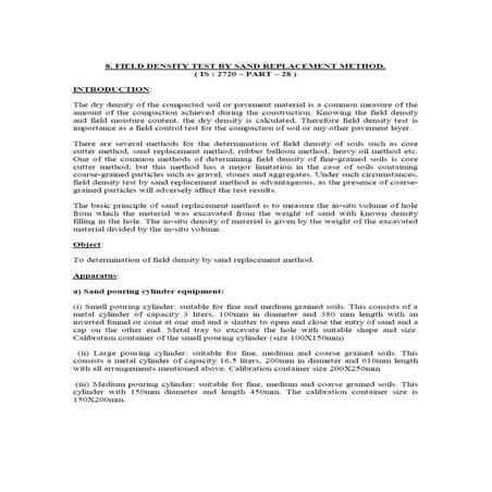 Field density test by sand replacement method