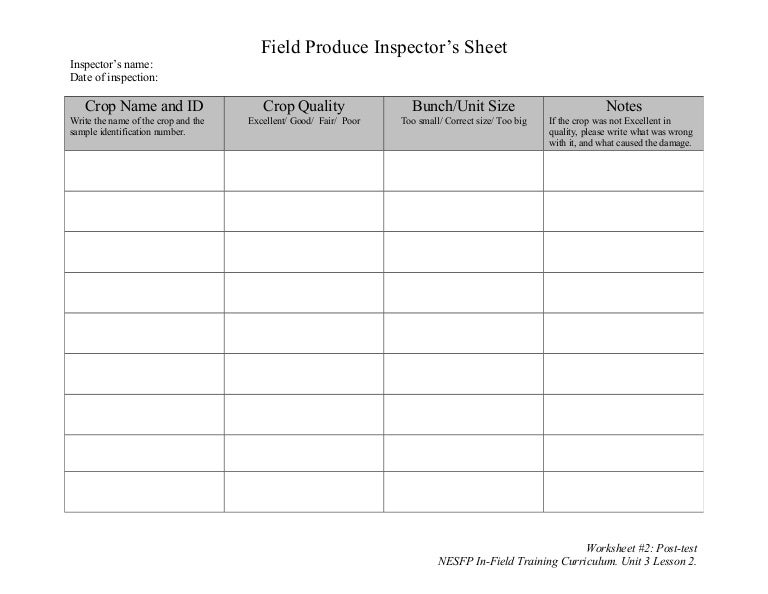 Field Inspector S Worksheet Template